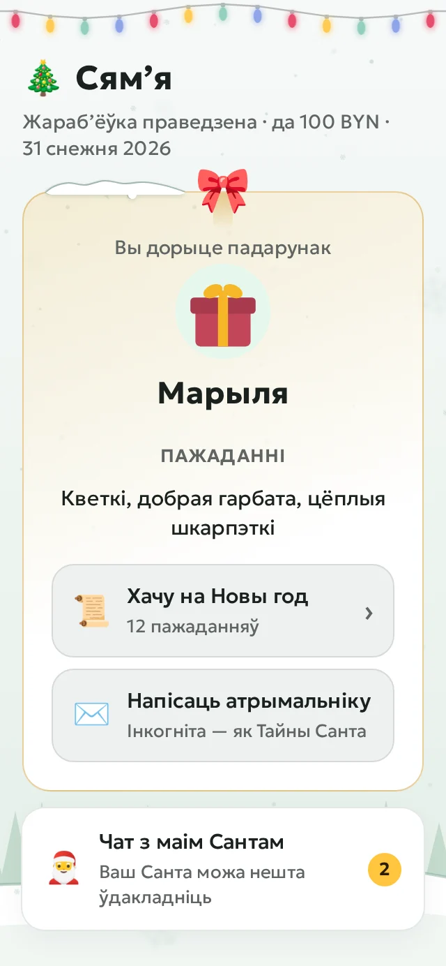 Картка атрымальніка: імя, пажаданні і вішліст
