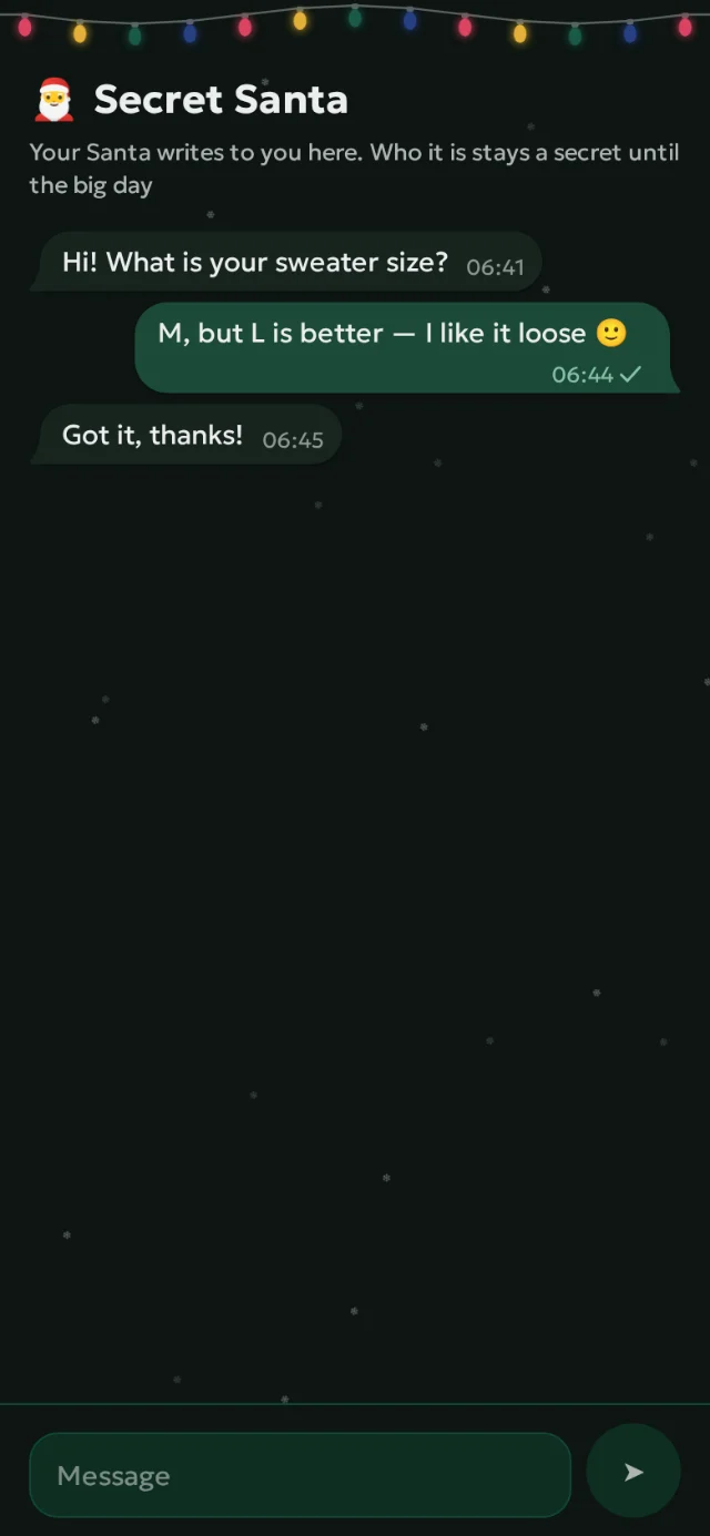 Anonymous chat: the Santa asks, the recipient answers