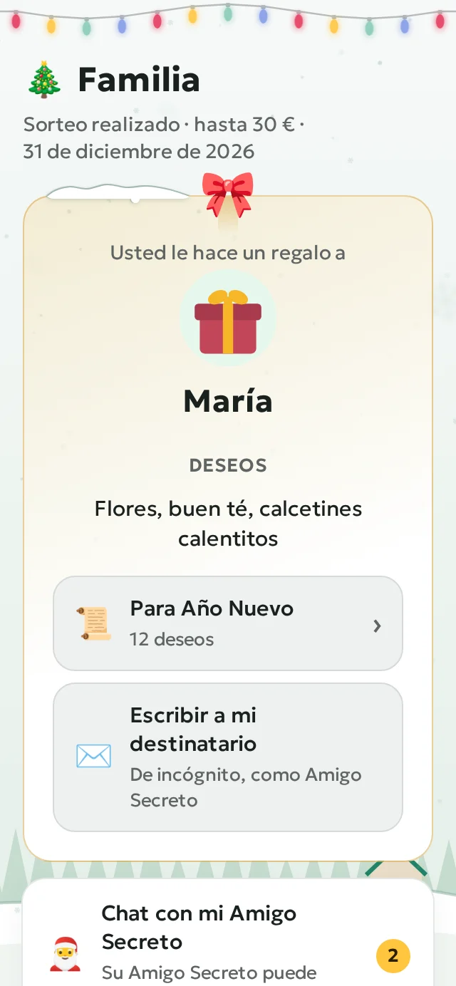 Tarjeta de la persona a quien regala: nombre, deseos y lista de deseos