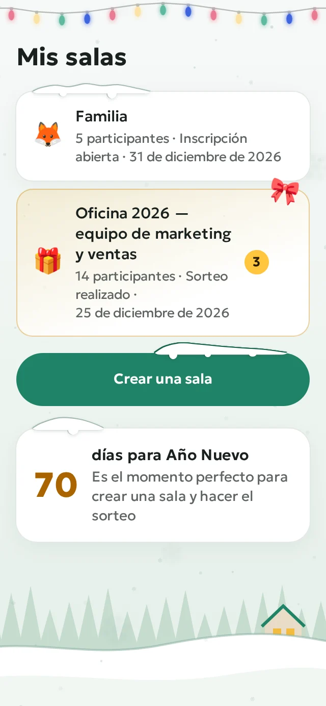 Lista de salas: familia, amigos, oficina