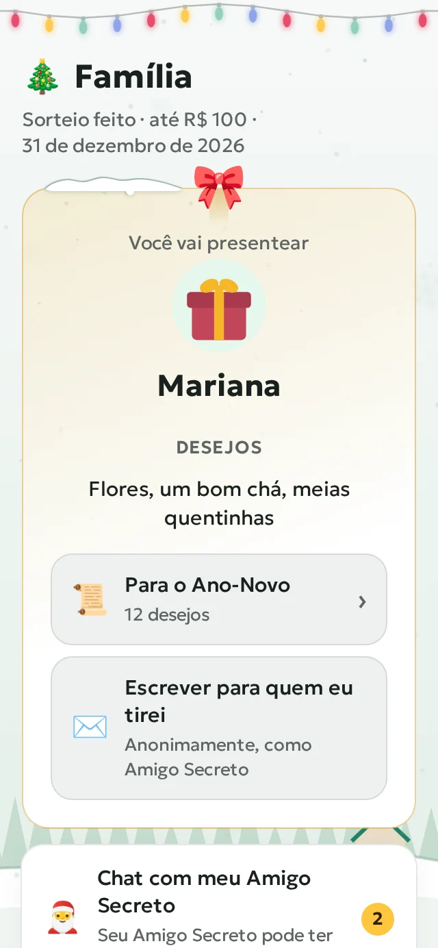 Cartão de quem você tirou: nome, desejos e lista de desejos