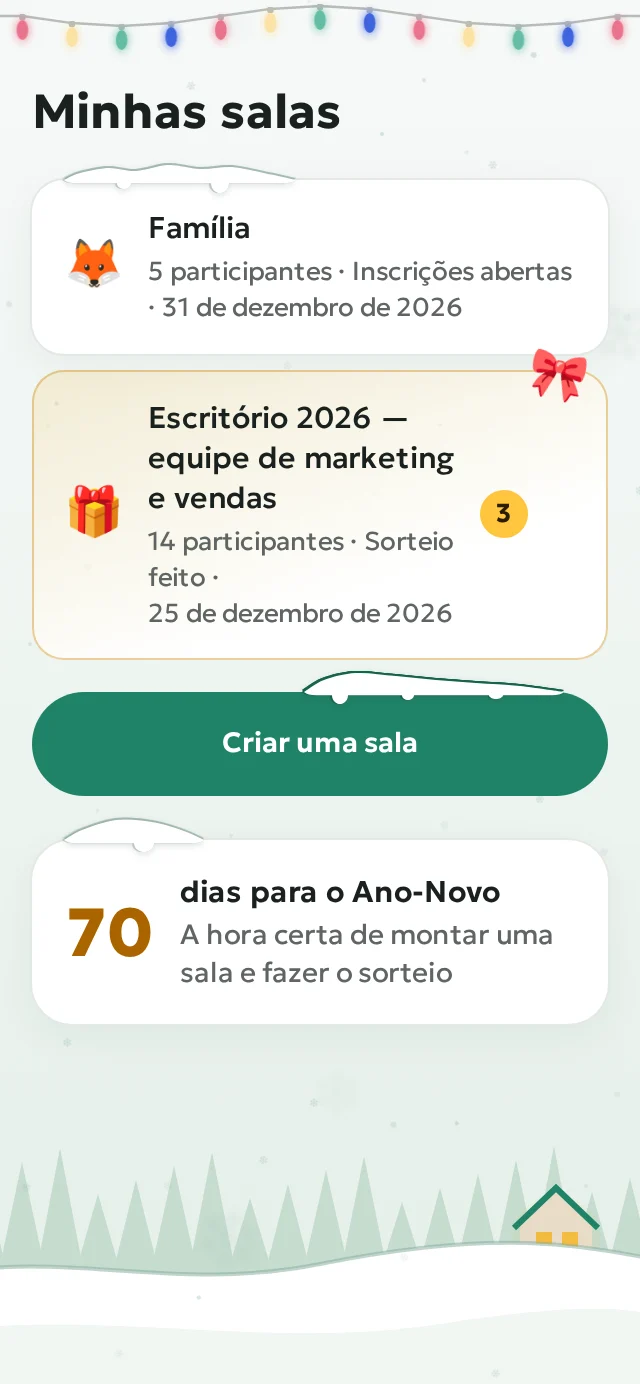 Lista de salas: família, amigos, trabalho